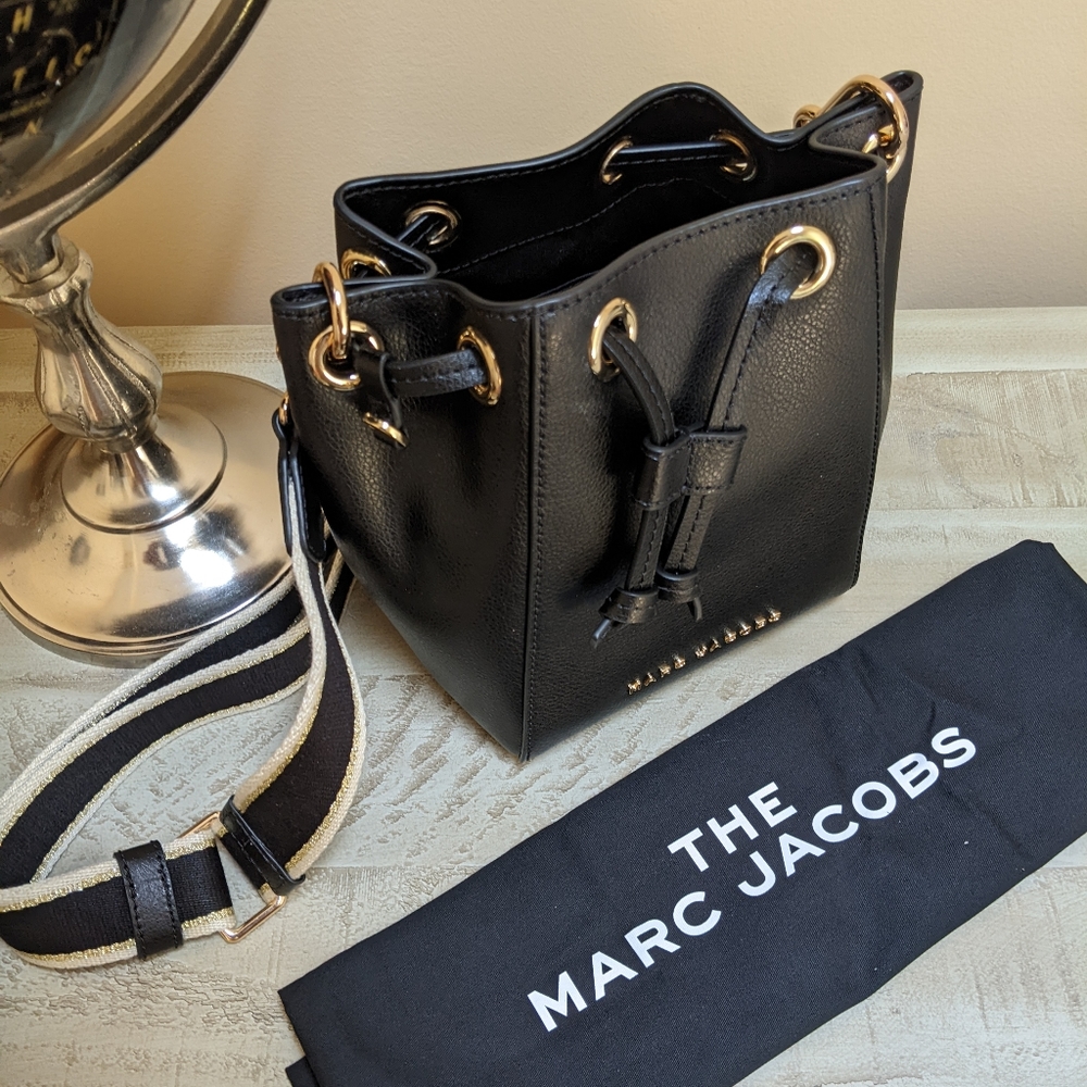 Marc Jacobs Black Leather and Gold Bucket Bag